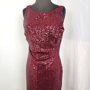 Ralph Lauren Evening Holiday Dress Garnet Red SHINY New Size 12 Adalynn Women's